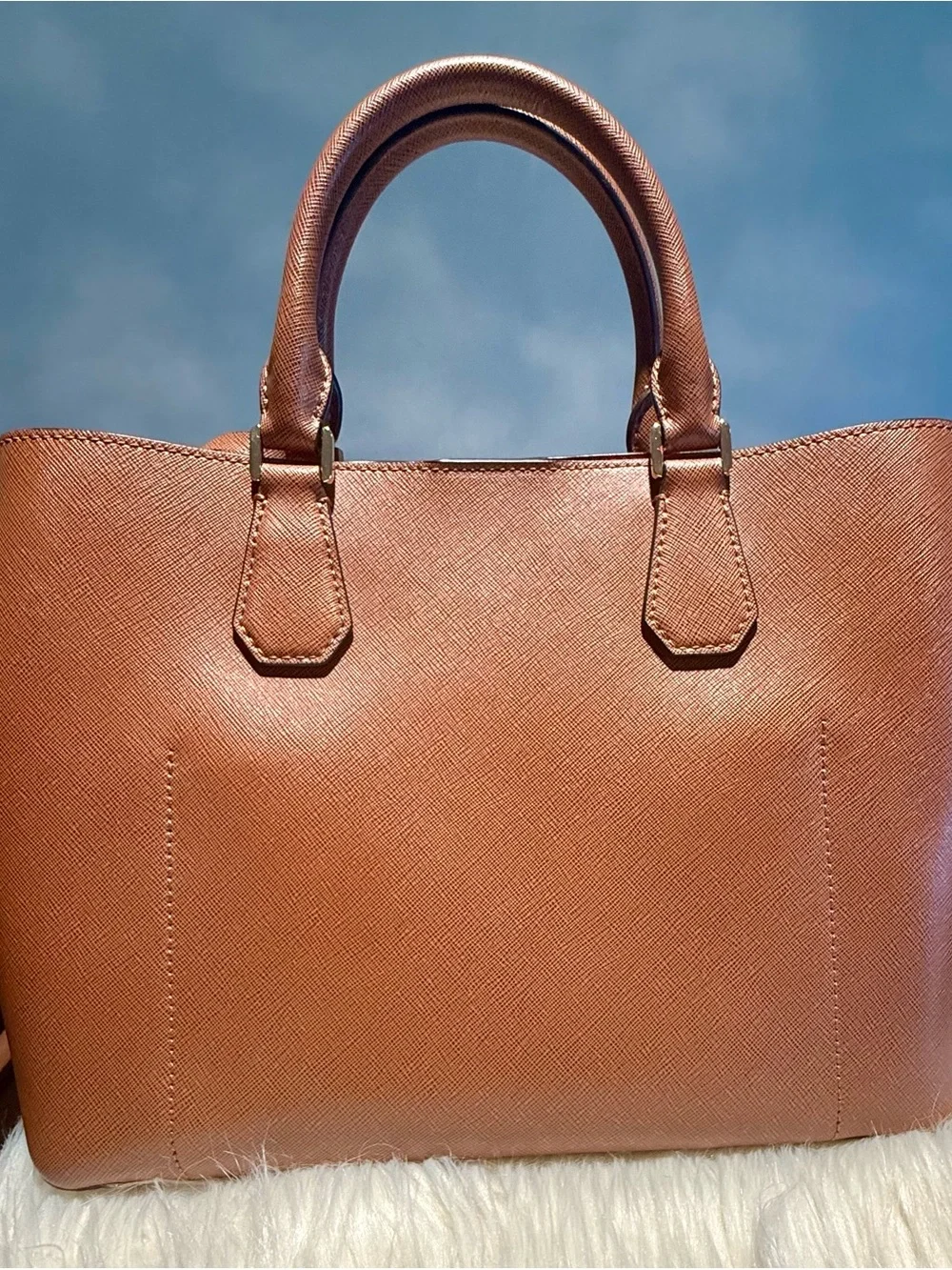 Michael Kors Cognac Saffiano Leather Satchel with Gold Hardware